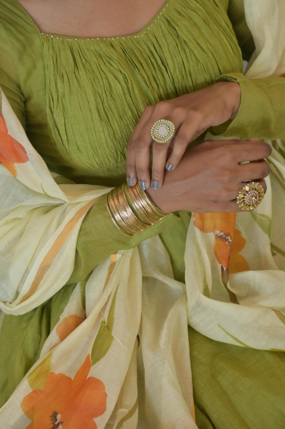 Green Mul Chanderi Umbrella cut Dress