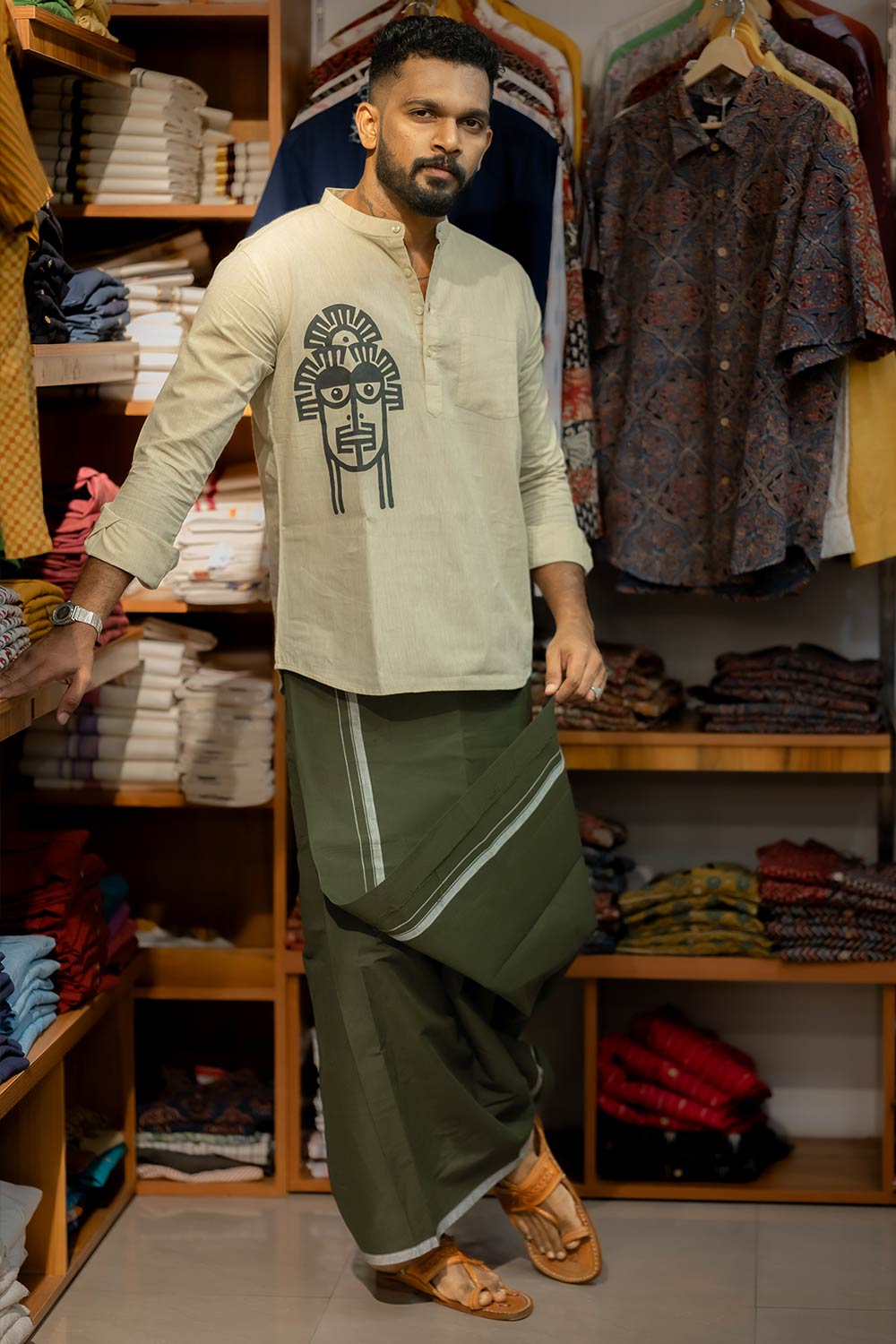 Offwhite Handpainted Short Kurta