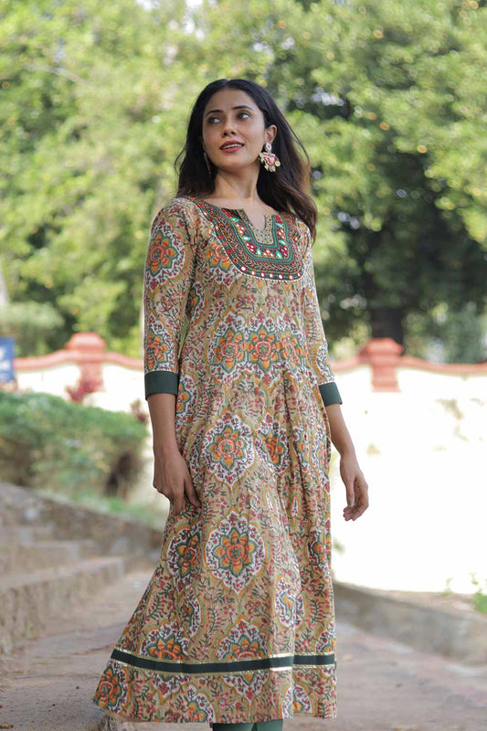 Pastel Sanganeri Anarkali with Embroidered Yoke