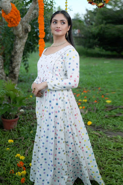 Off-White Anarkali with Polka Dots