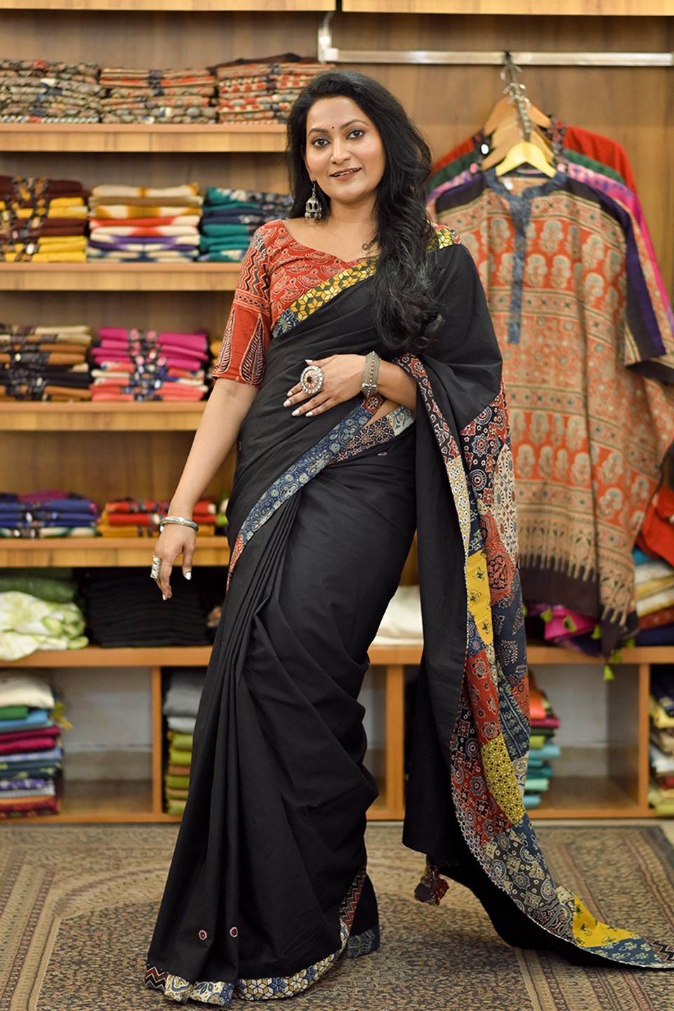 Black Base Saree with Multi Patch Pallu
