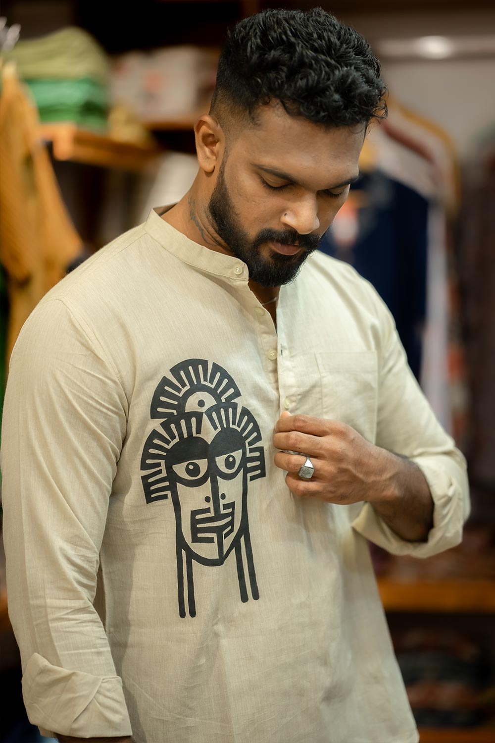 Offwhite Handpainted Short Kurta