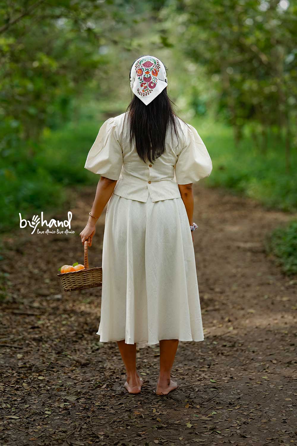 Floral Hand Embroidered Top & Handloom Umbrella Cut Skirt