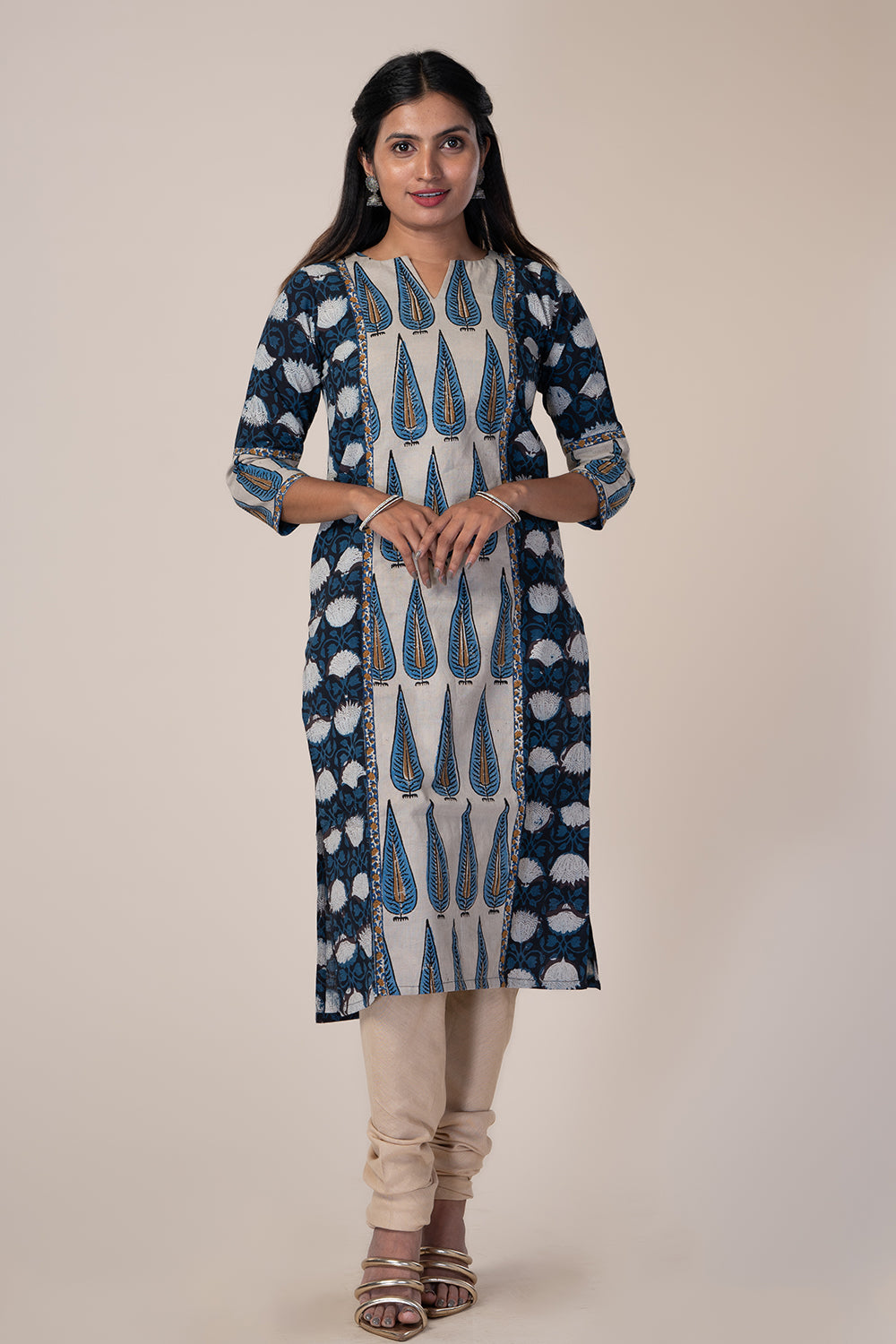 Blue Base Straight Cut Kurti