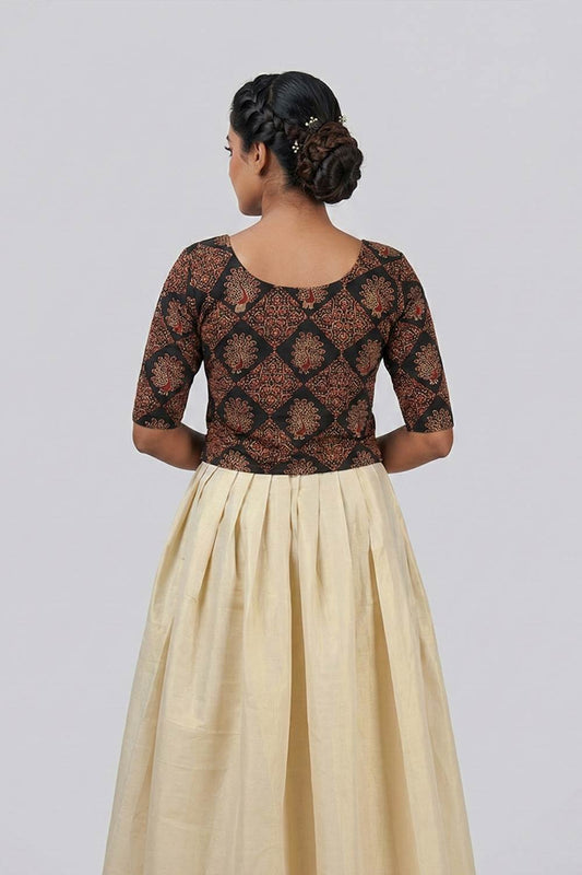 Black Top Diamond Shaped Peacock Print