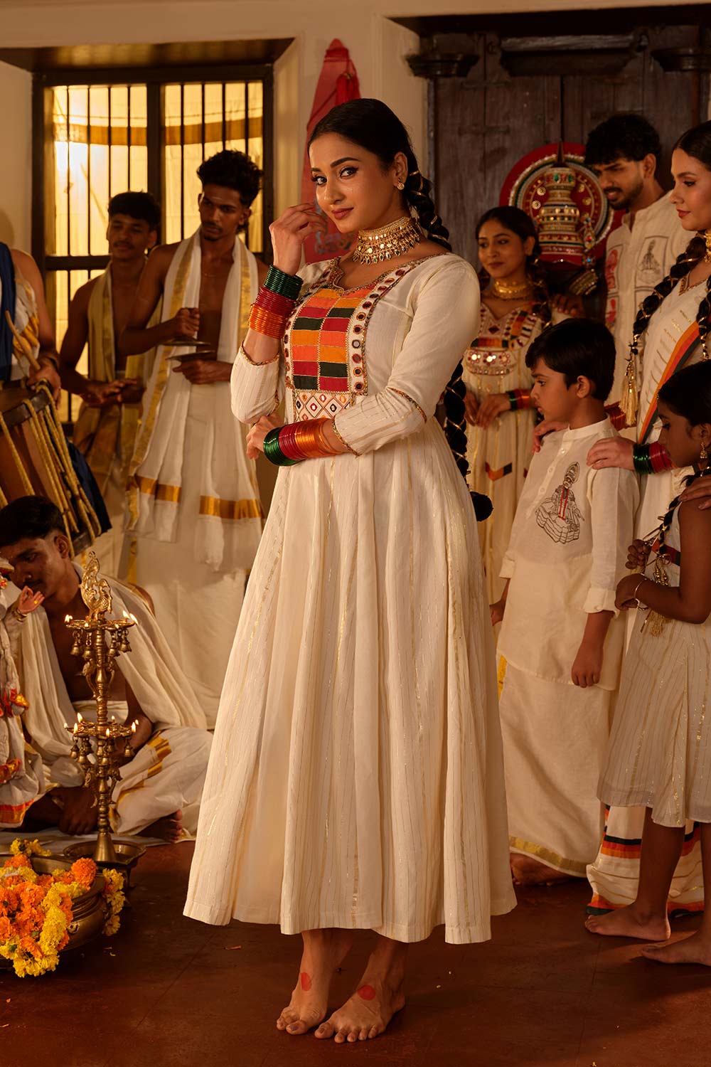 Off-white  Anarkali With Rang Yoke