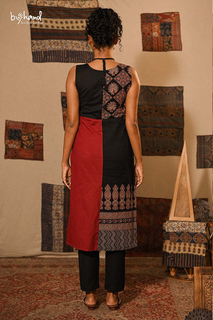 Red & Black One Side Peacock print Kurti