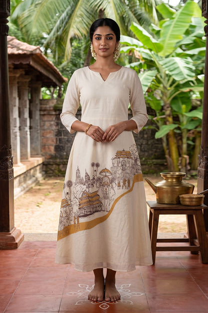 Offwhite Aline Kurti with Thrissur Pooram Print