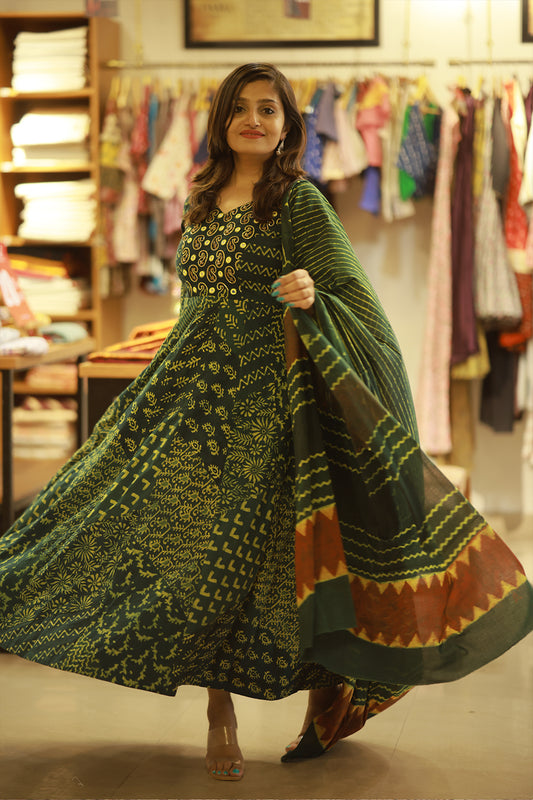 Indigo Green Dabu Anarkali