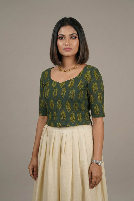 Green Top with Ajrakh Tree Print