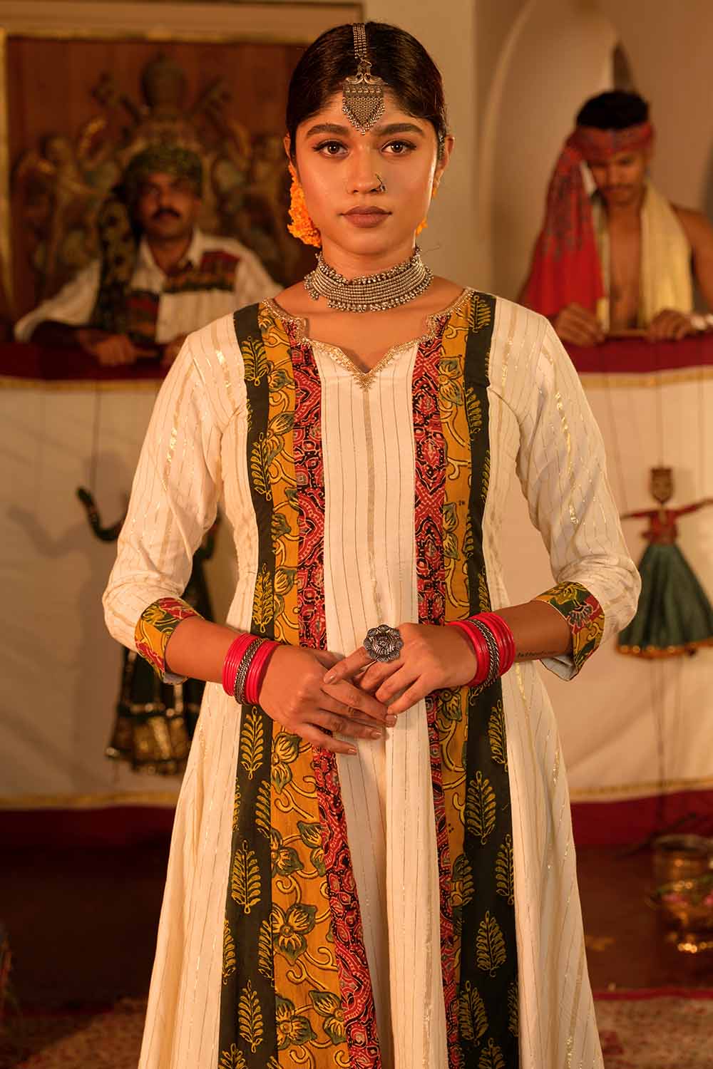 Offwhite Anarkali With Ajrak Multipatch Panels