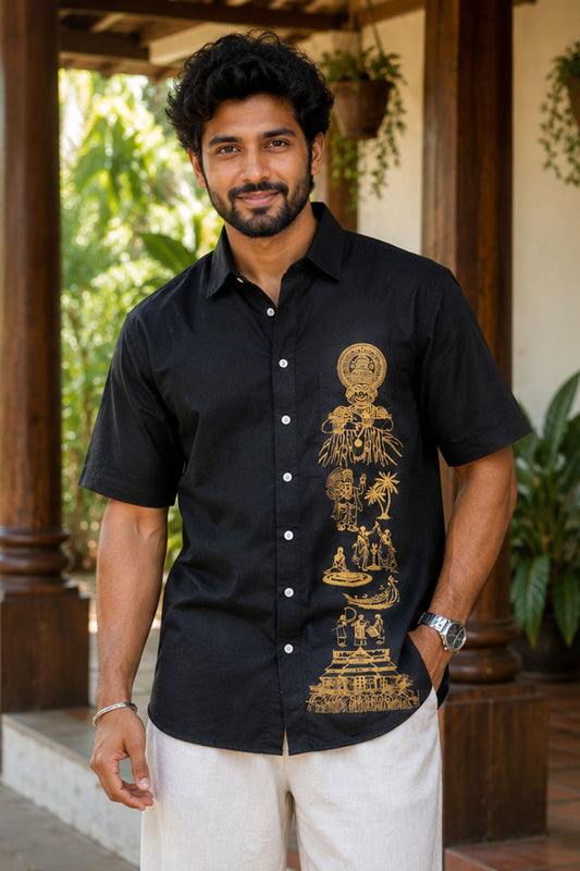 Keraleeyam Printed Black Shirt