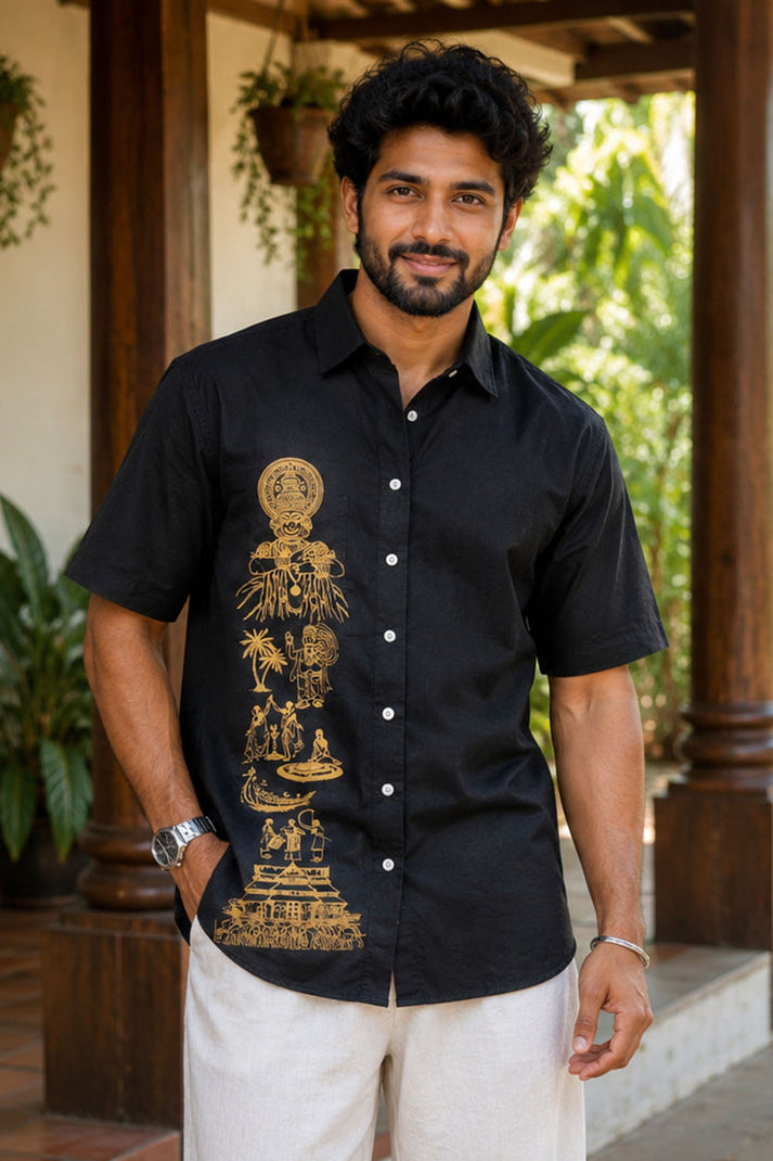 Keraleeyam Printed Black Shirt