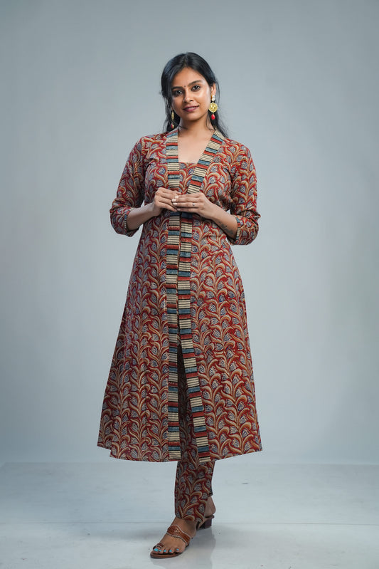 Maroon Kalamkari kurti with pant