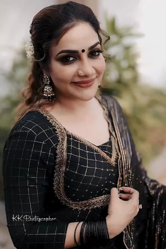 Black & Golden Katori cut Anarkali Set