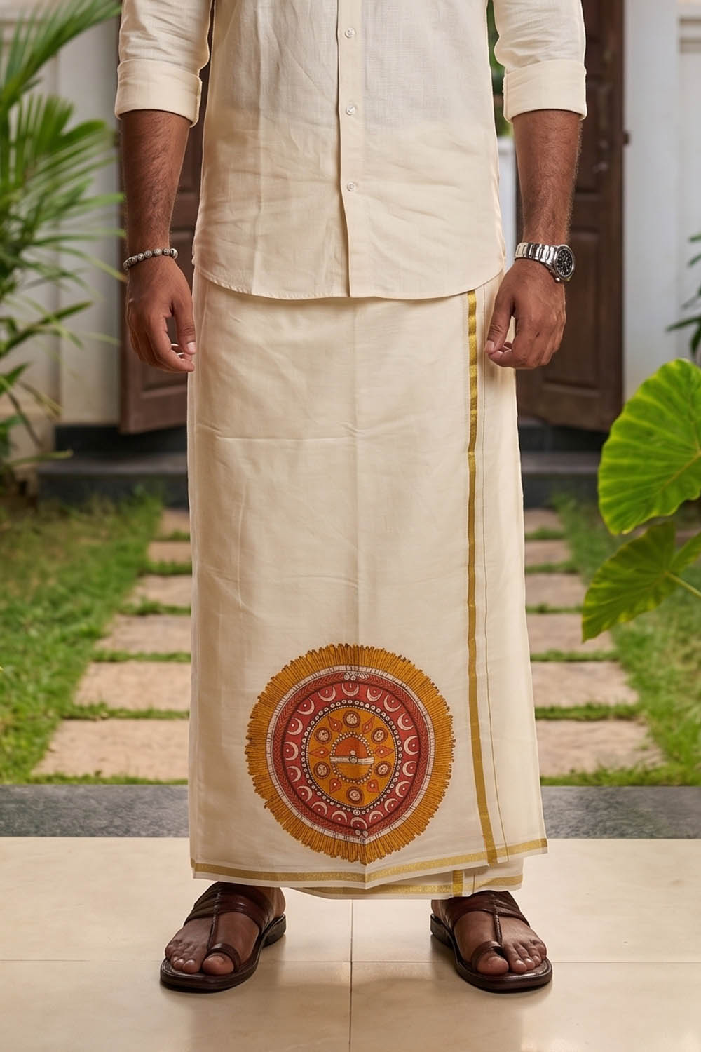 Offwhite Athachamayam Print Dhothi