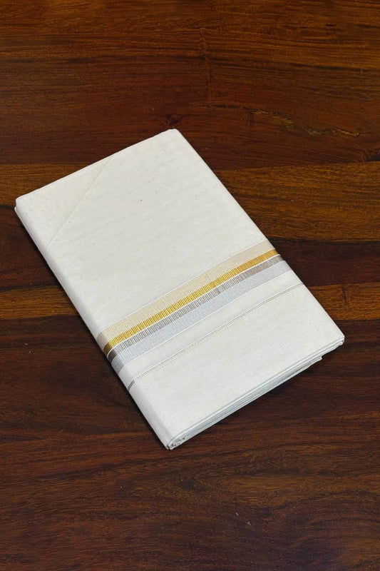 Offwhite Silver Line & Gold Dhothi