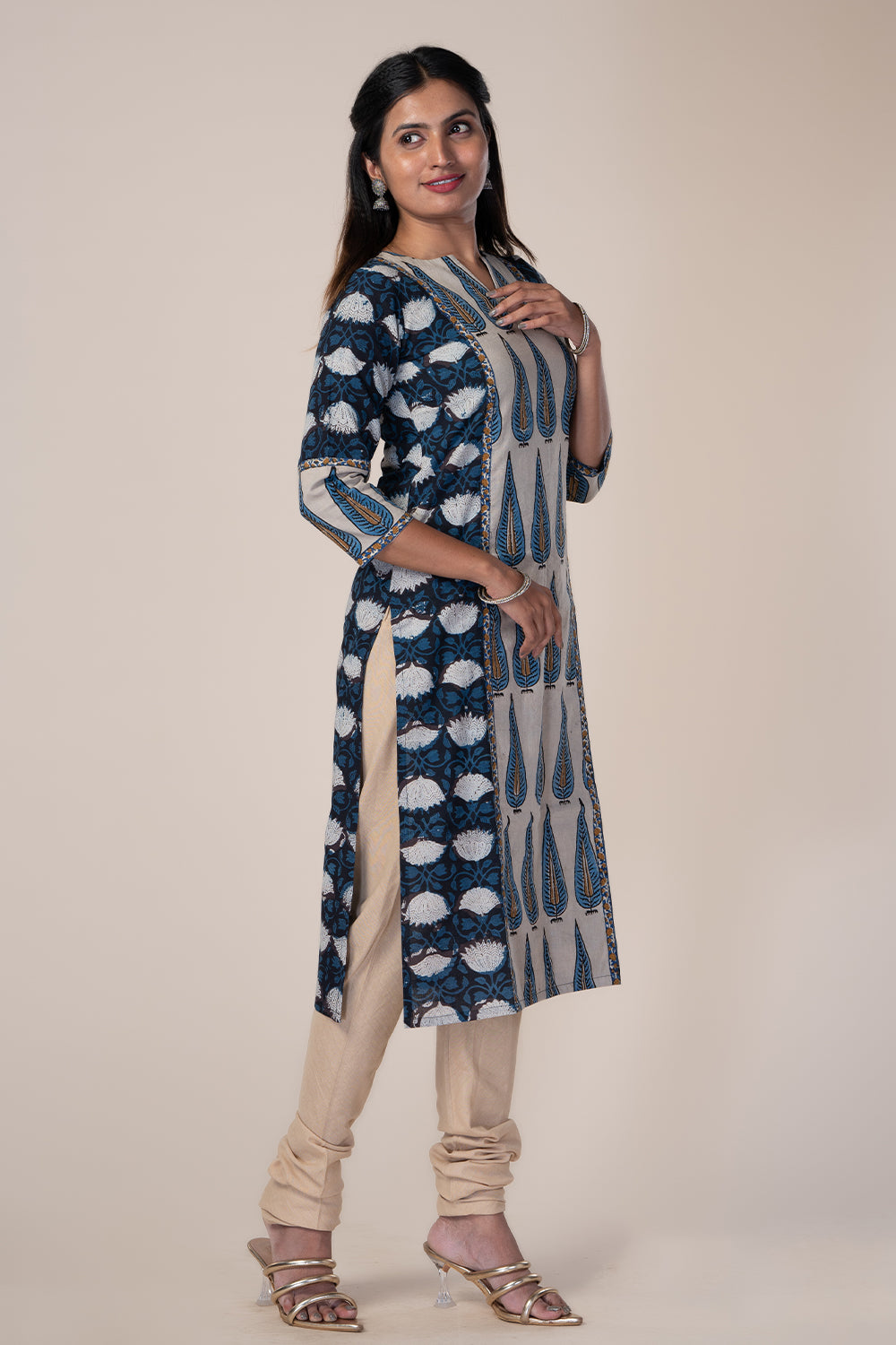 Blue Base Straight Cut Kurti