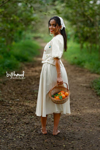 Floral Hand Embroidered Top & Handloom Umbrella Cut Skirt