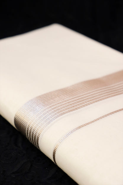 Silver Multiple Stripes Border Double Mundu