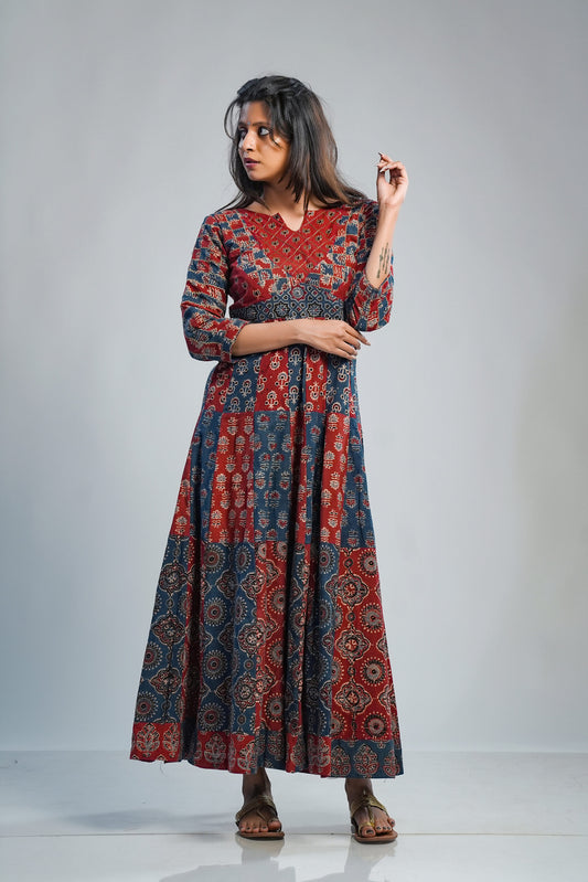 Red & Blue Patched Anarkali