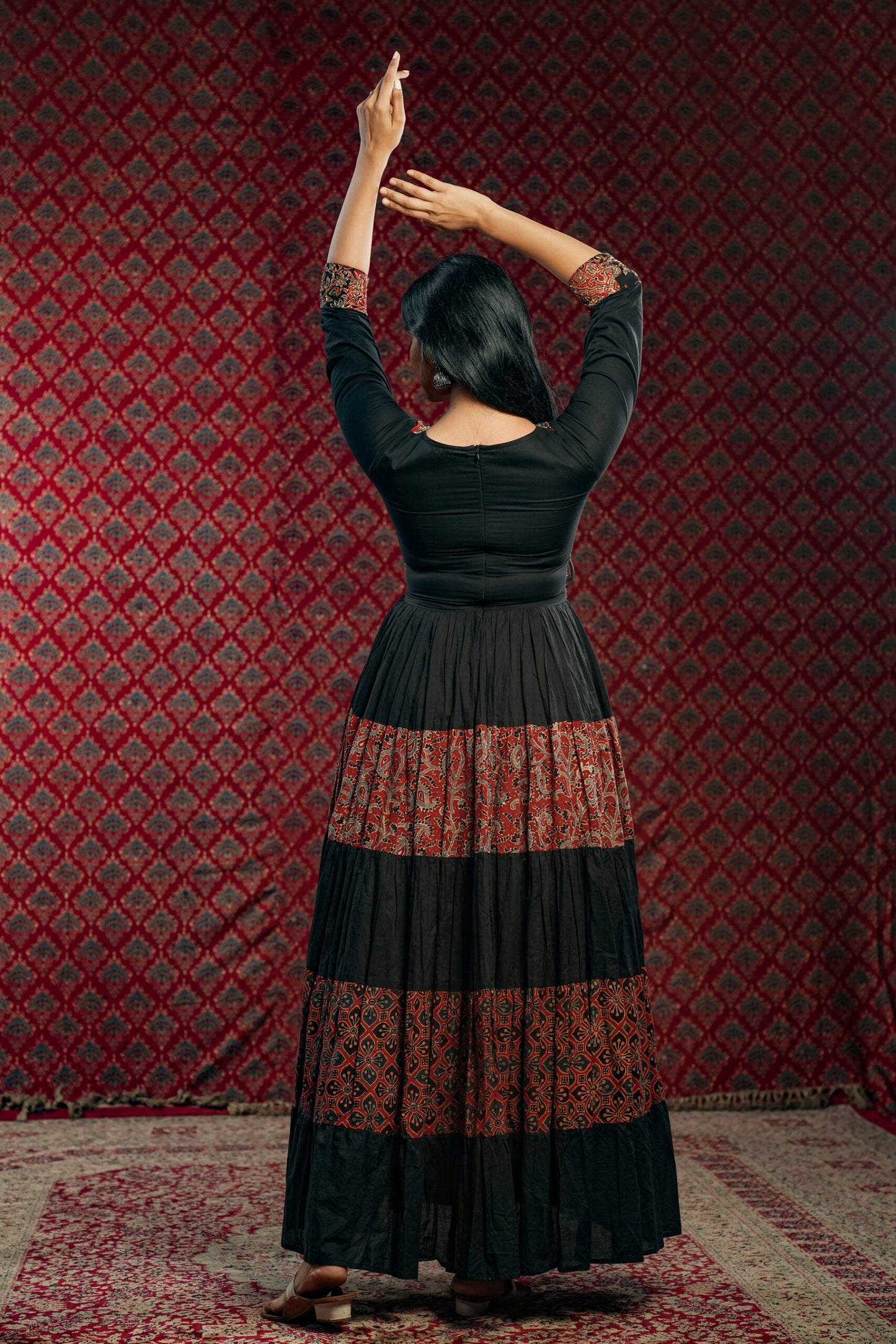 Black & Red Ajrakh Tiered Anarkali