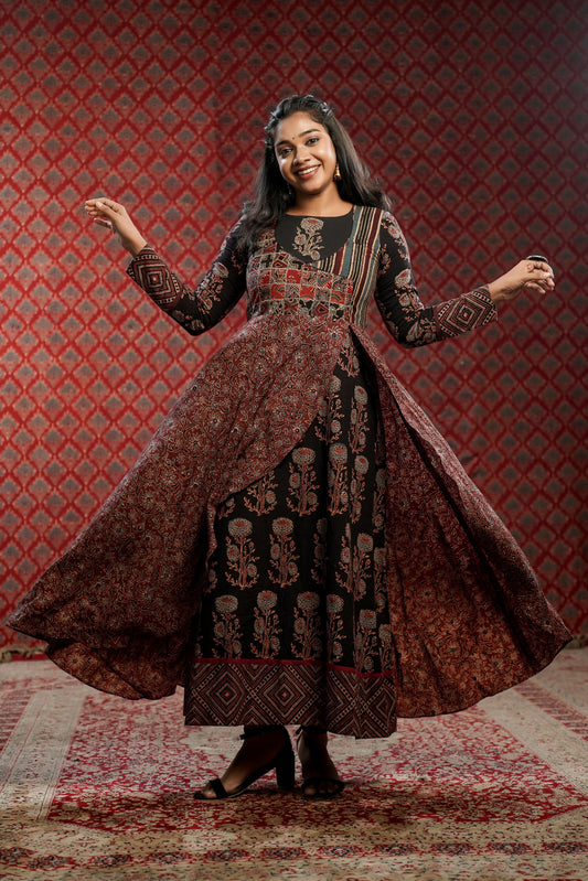 Black Ajrakh Multilayered Anarkali