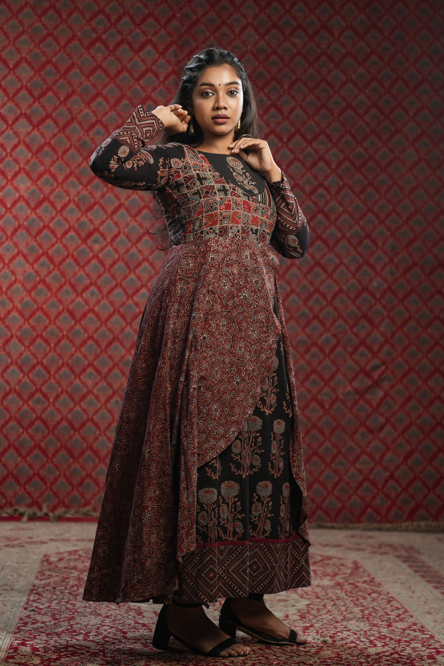 Black Ajrakh Multilayered Anarkali