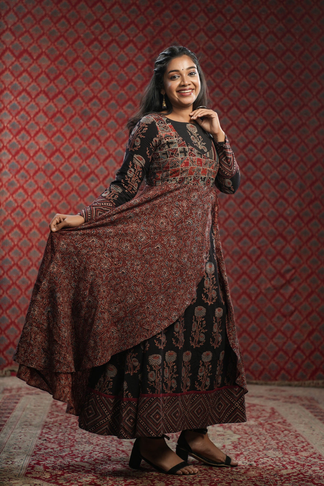 Black Ajrakh Multilayered Anarkali