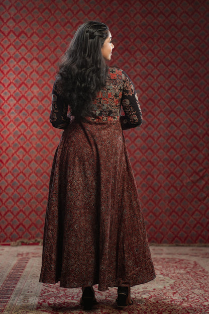 Black Ajrakh Multilayered Anarkali