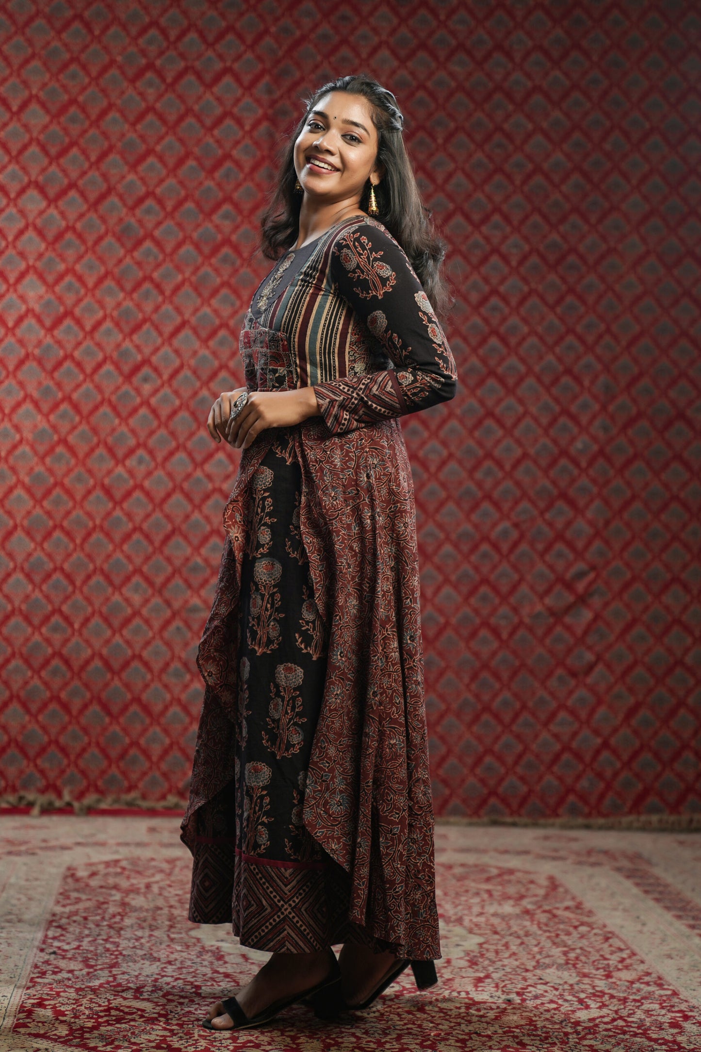 Black Ajrakh Multilayered Anarkali