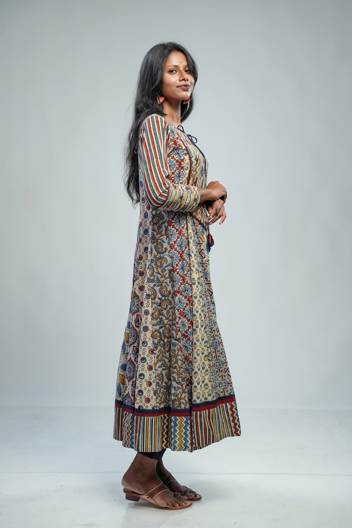 Offwhite Ajrakh Panel Anarkali with Patched Yoke