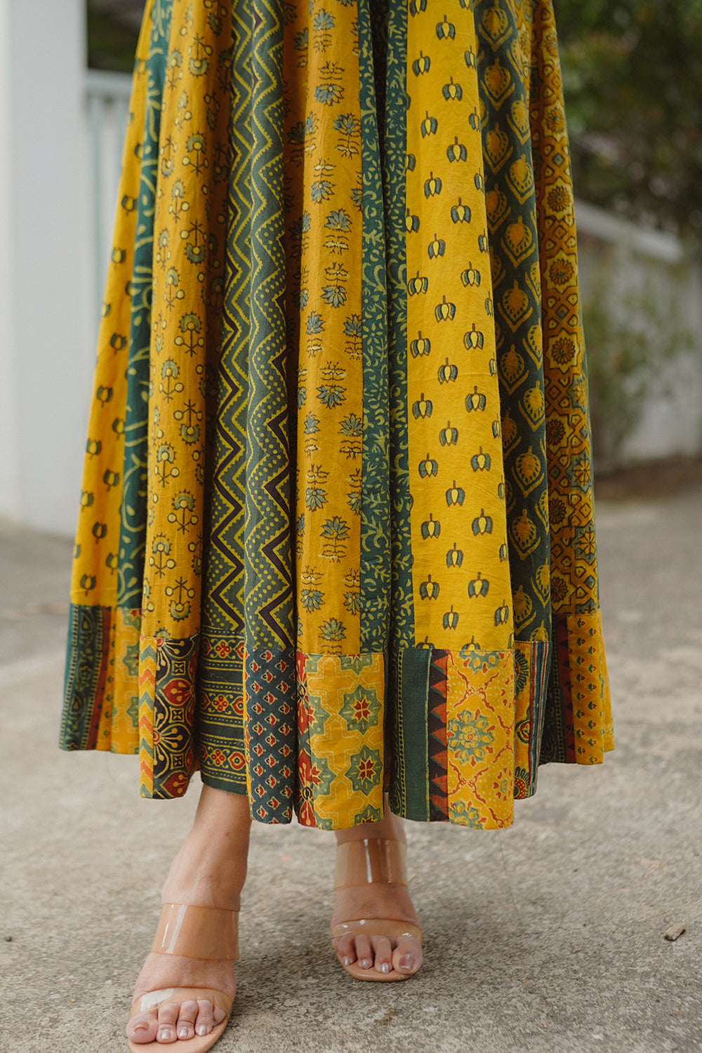 Yellow & Green Ajrakh Anarkali