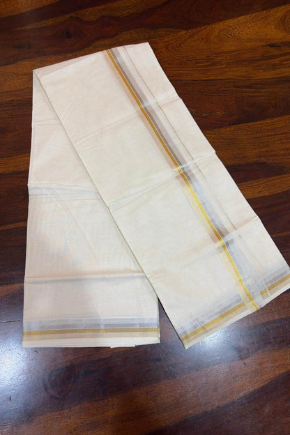Offwhite Silver Line & Gold Dhothi
