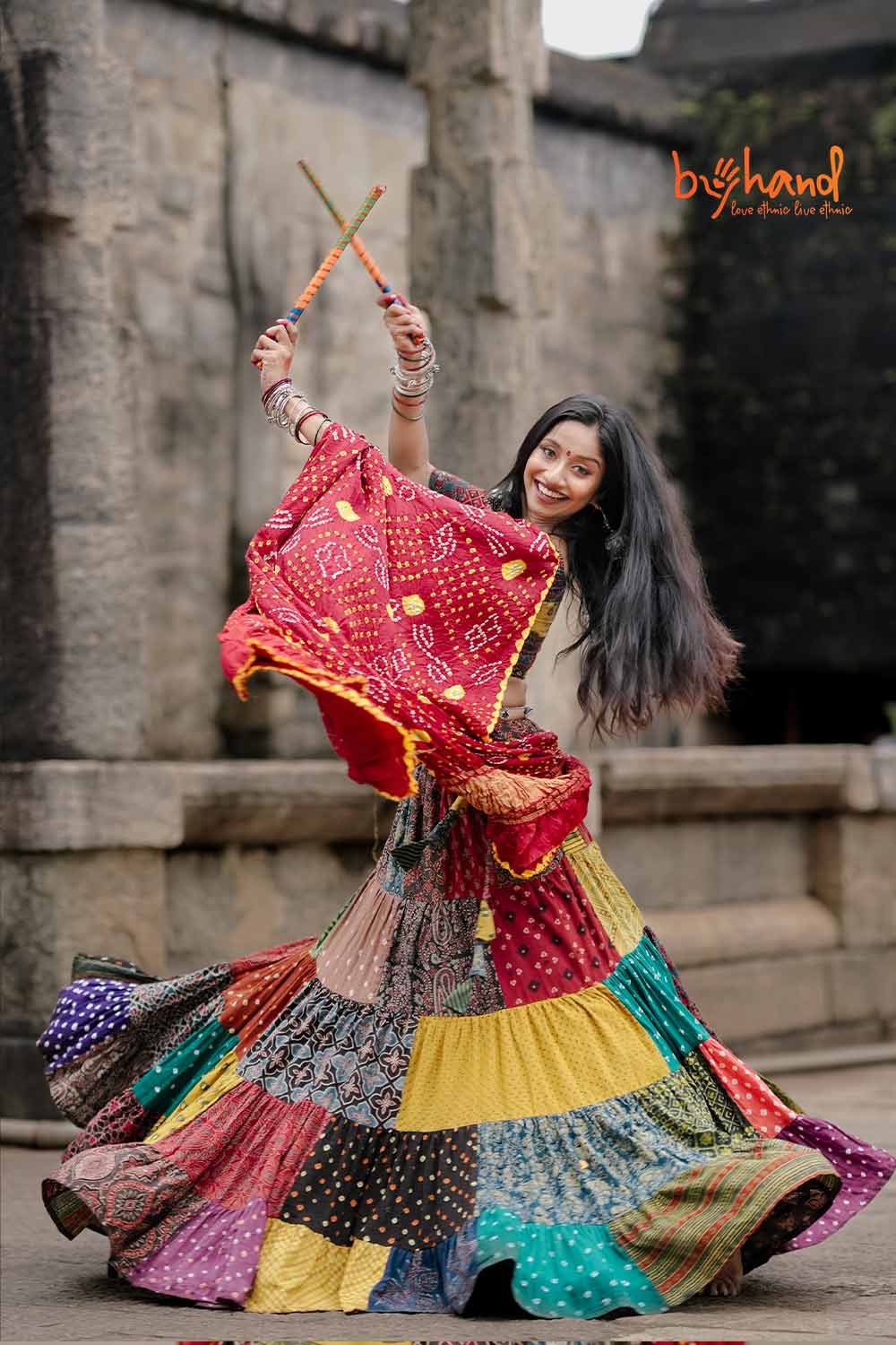 Ajrakh Patch  Skirt and Blouse And Dupatta