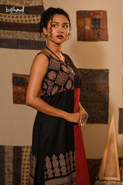 Red & Black One Side Peacock print Kurti