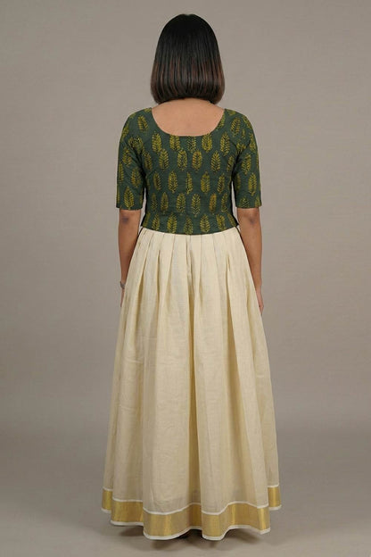 Green Top with Ajrakh Tree Print