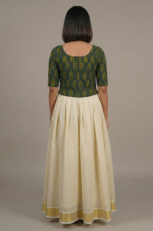 Green Top with Ajrakh Tree Print