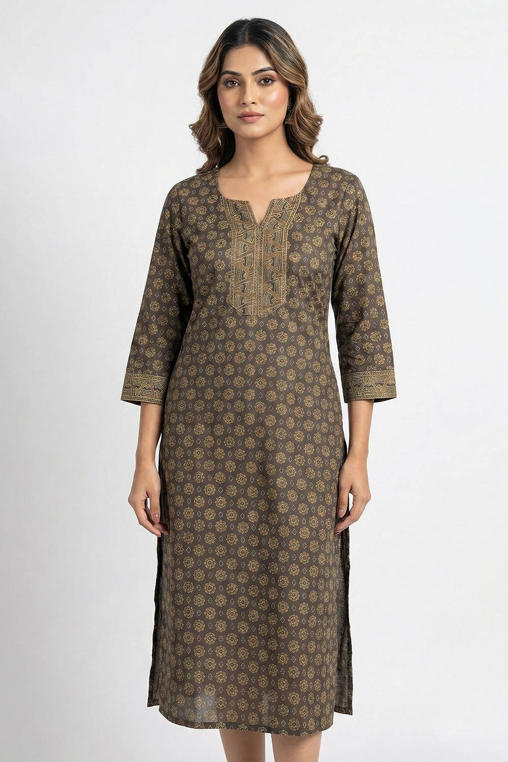 Olive Green Chanderi Silk Silited Kurti