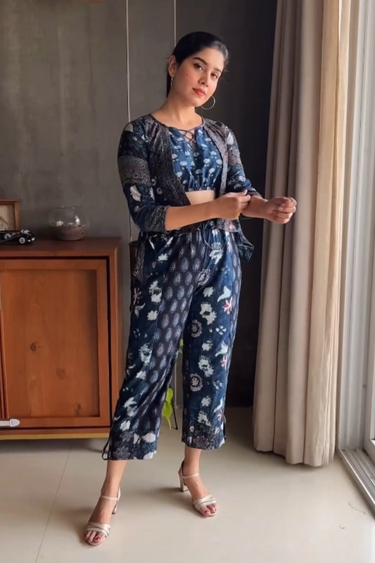 Marine Blue Kalamkari Co-ord Set