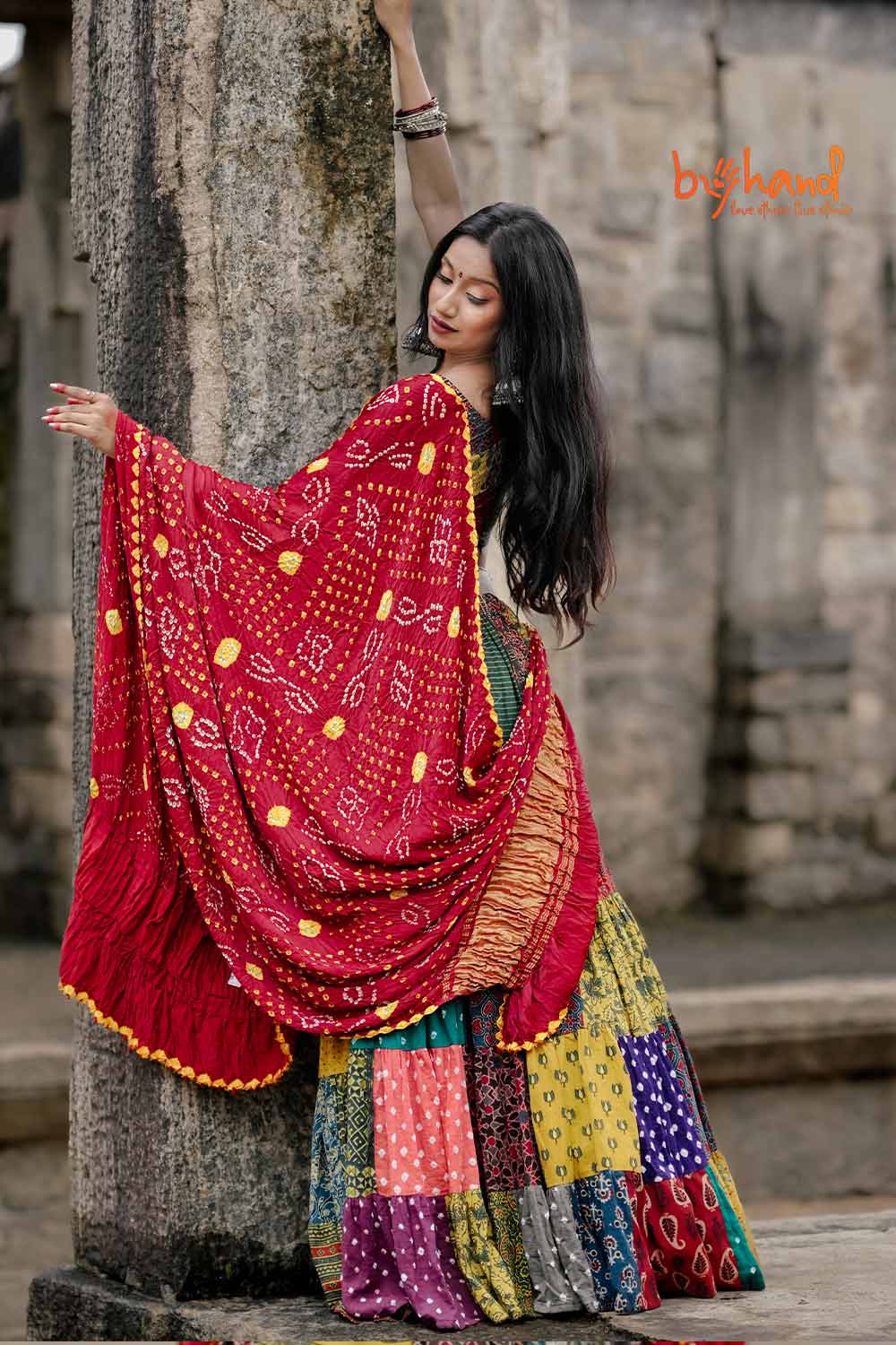 Ajrakh Patch  Skirt and Blouse And Dupatta