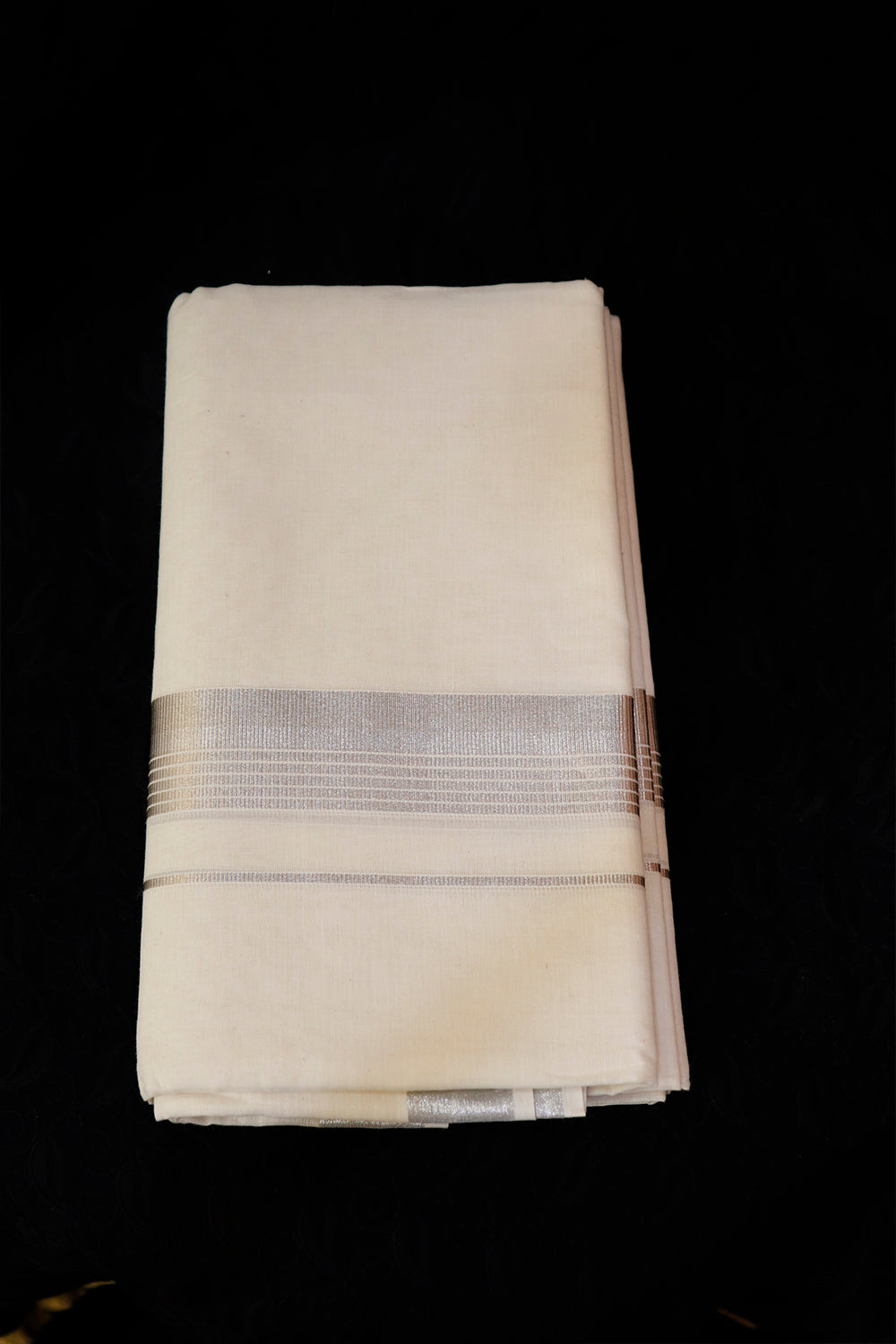 Silver Multiple Stripes Border Double Mundu