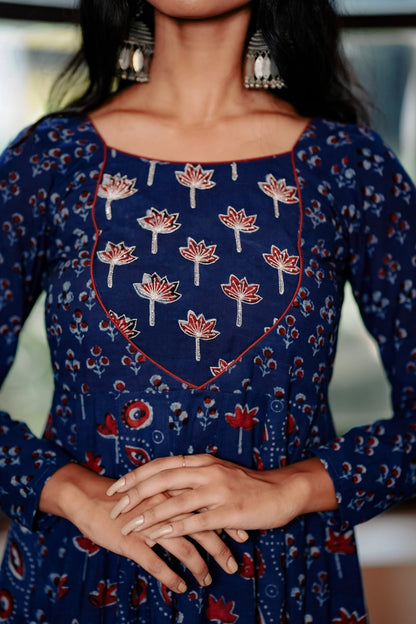 Indigo Base Red Printed Anarkali