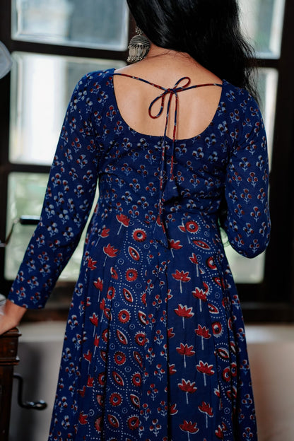 Indigo Base Red Printed Anarkali