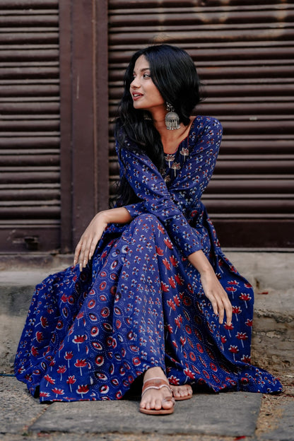 Indigo Base Red Printed Anarkali