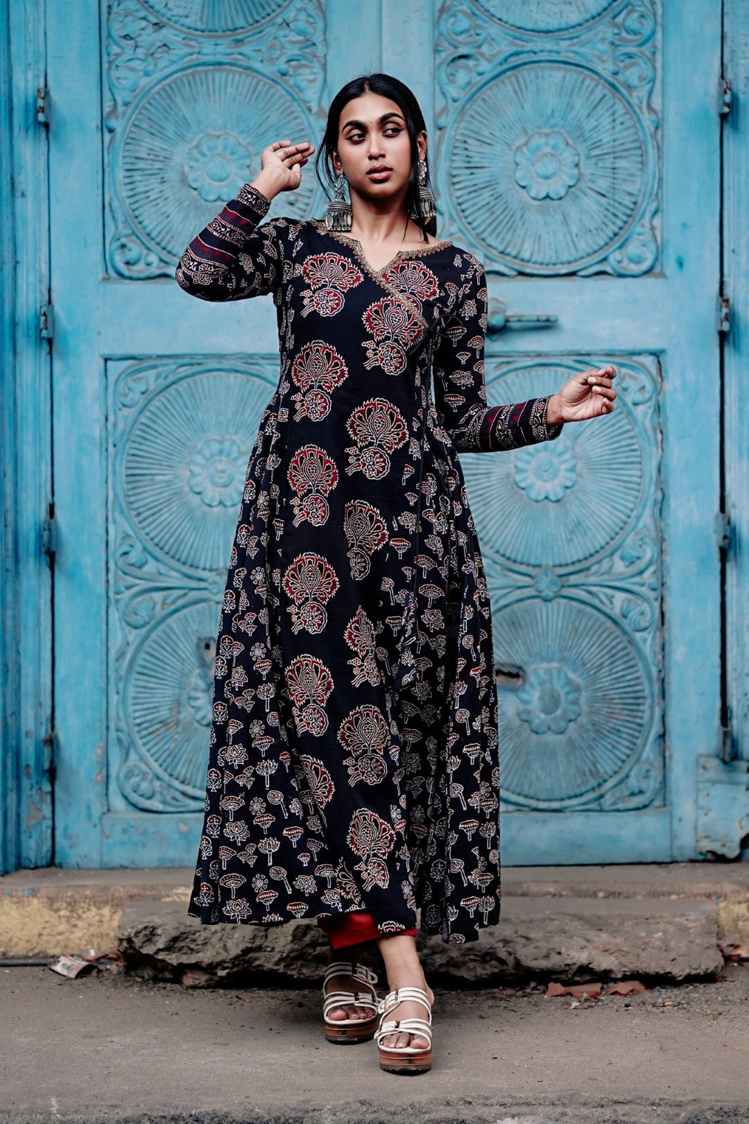 Black Multi Printed Panel Anarkali