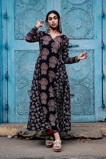 Black Multi Printed Panel Anarkali