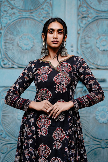 Black Multi Printed Panel Anarkali