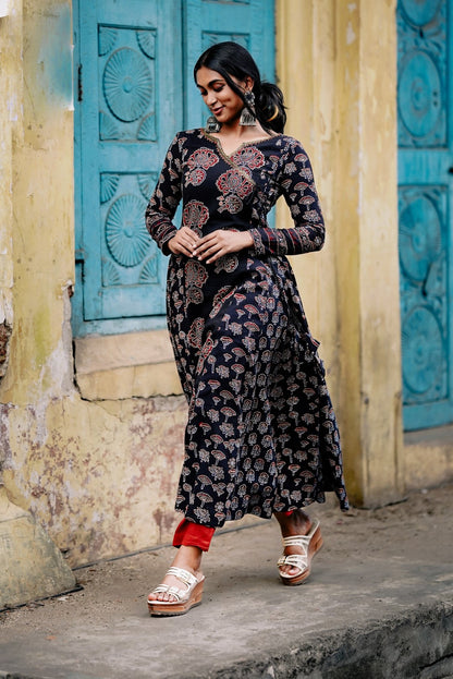 Black Multi Printed Panel Anarkali