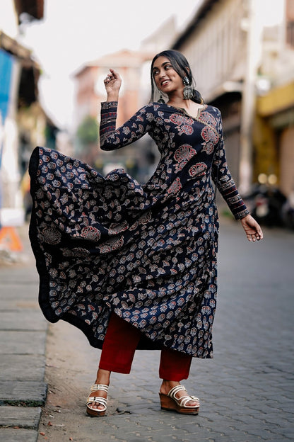 Black Multi Printed Panel Anarkali